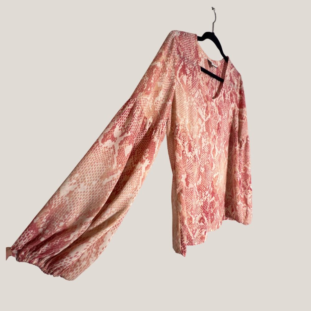 Cabi Blouse Womens Pink Bethany Snake Print Top Balloon Sleeve, Medium - Picture 3 of 6